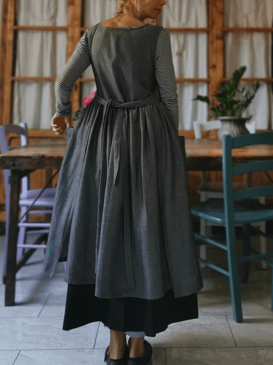 Vintage Gray Long Apron & Dress (2-in-1)