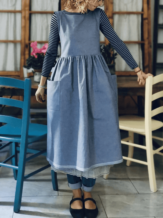 Vintage Blue Kitchen Apron & Dress (2-in-1)