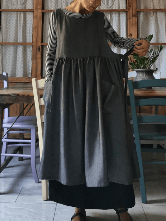 Vintage Gray Long Apron & Dress (2-in-1)