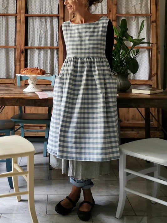 Vintage Light Blue & White Gingham Apron & Dress (2-in-1)