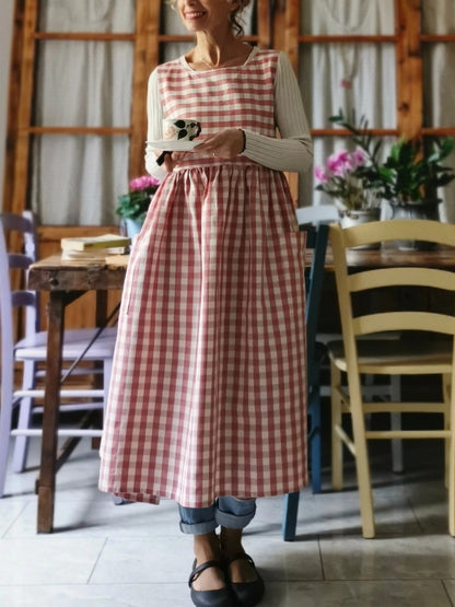 Vintage Pink Gingham Long Apron & Dress (2-in-1)