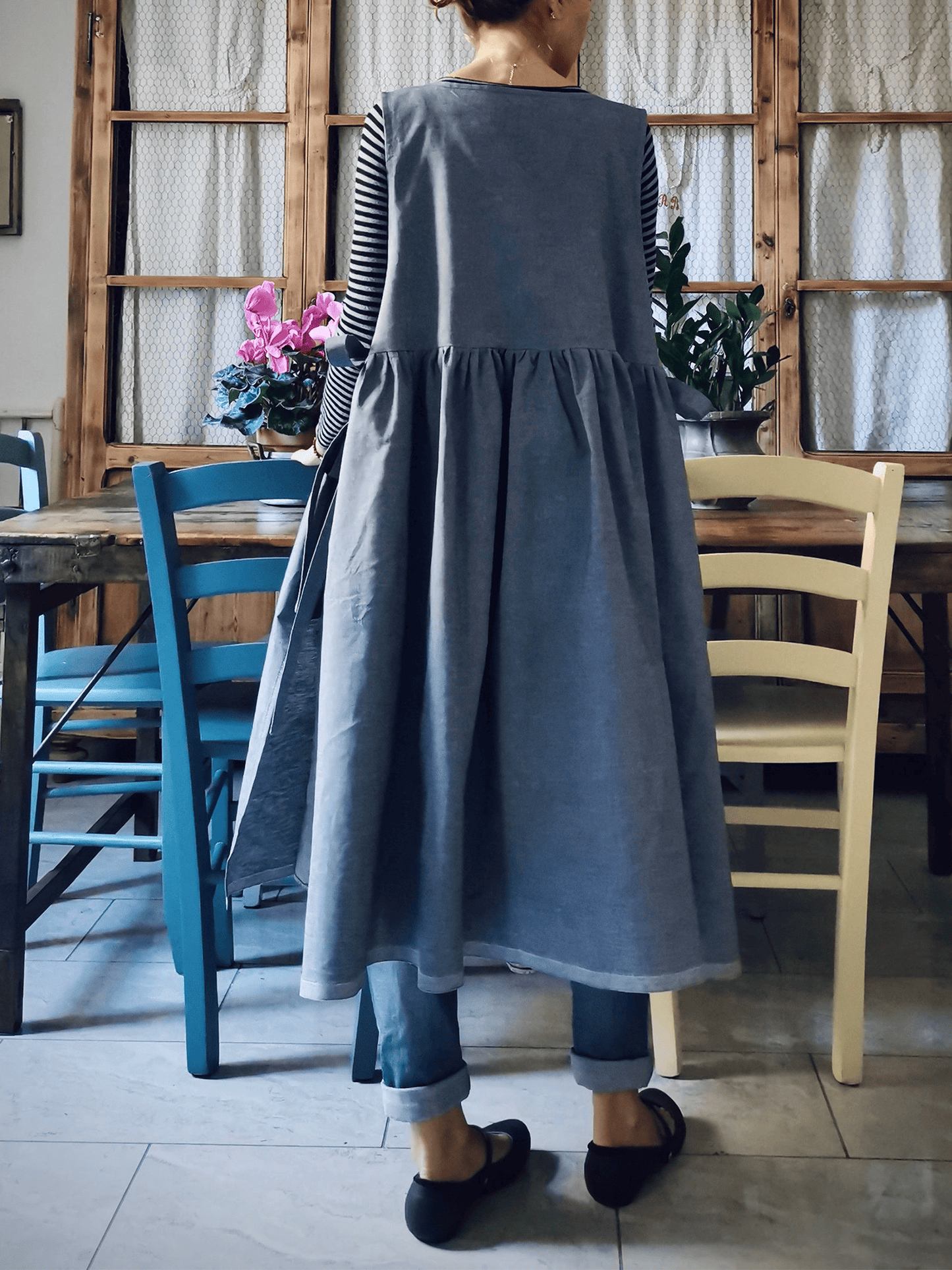 Vintage Blue Kitchen Apron & Dress (2-in-1)