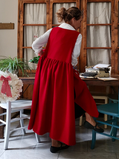 Vintage Red Apron & Dress (2-in-1) with Pockets